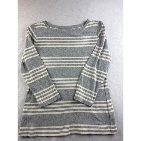 Talbots Tops - Talbots Womens Gray Cream Stripe Boat Neck Long Sleeve Cotton Tunic Top M
